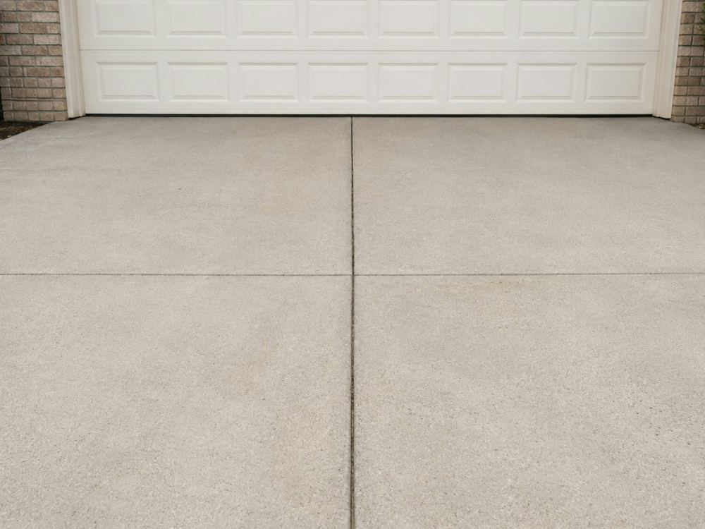 Clean concrete garage apron with control joints (illustrative photo)