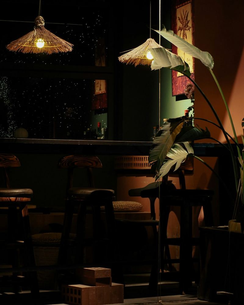 Moody bar with rattan pendant lamps (illustrative photo)