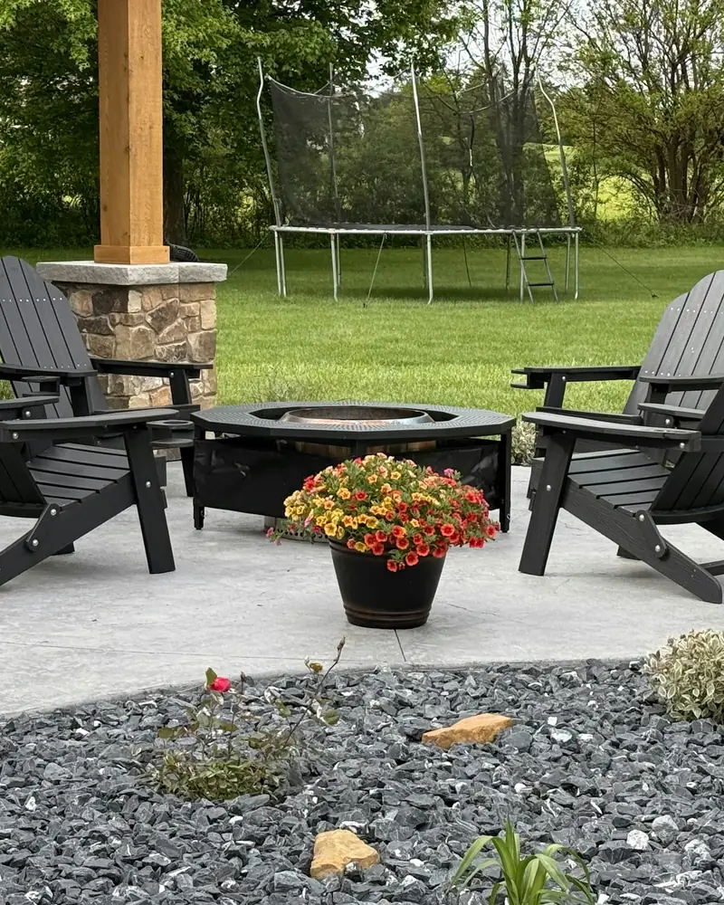 Backyard fire pit with chairs