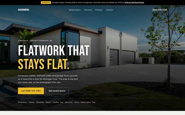 Top of the Groundwork Concrete concept website