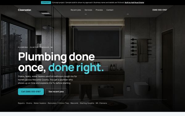 Top of the Clearwater Plumbing concept website