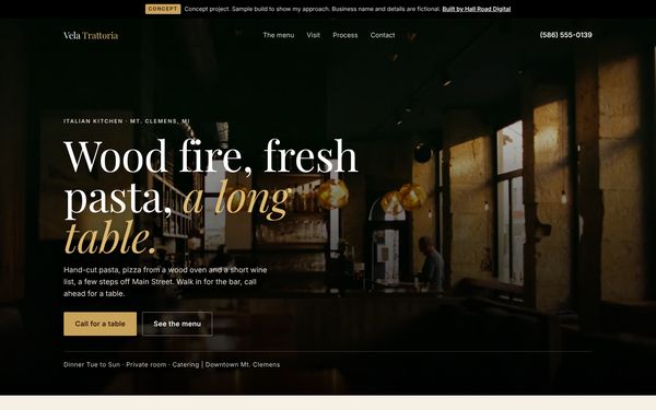 Top of the Vela Trattoria concept website