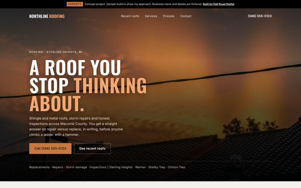 Top of the Northline Roofing concept website