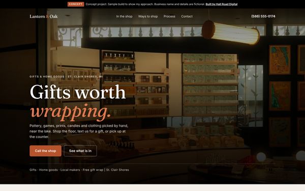 Top of the Lantern & Oak Goods concept website